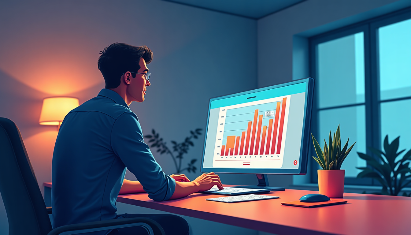 Ilustrație cu elemente de crearea site web, laptop, smartphone și iconițe de digital marketing, simbolizând procesul
