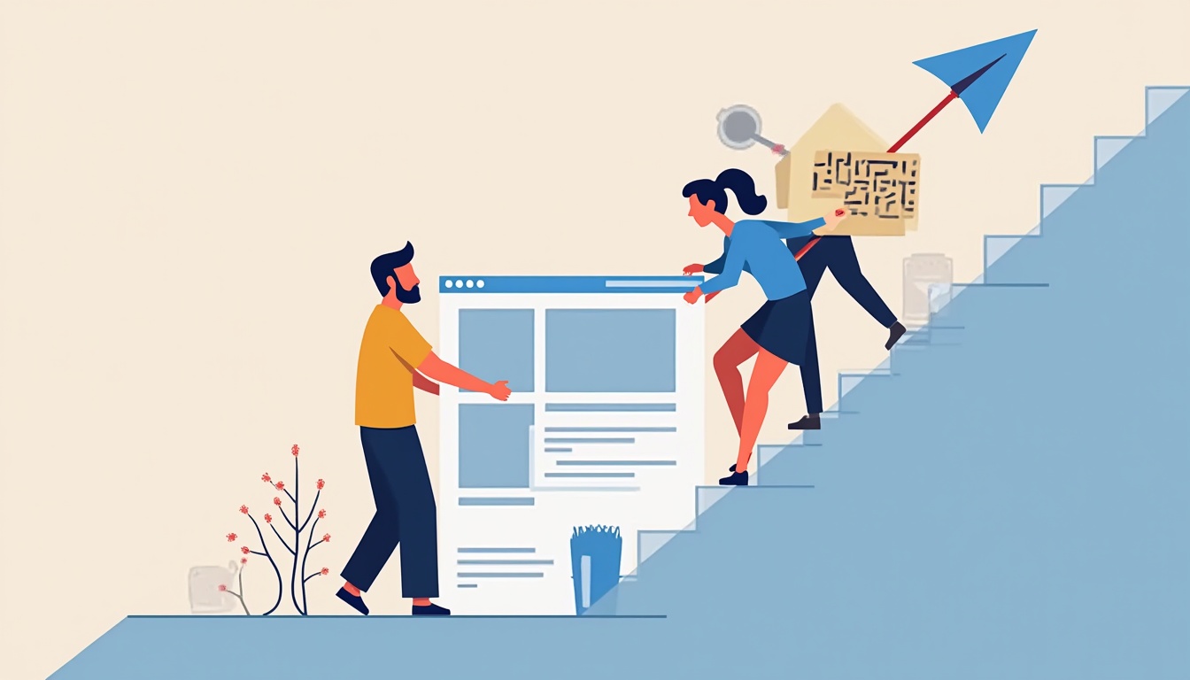 Oameni colaborând la crearea unui site web, ilustrând secretele serviciilor de creare site web de succes.